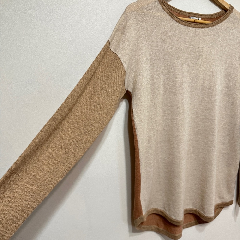 NEW Smartwool Shadow Pine Sweater Medium Almond Heather Colorblock Merino Wool - Picture 7 of 11